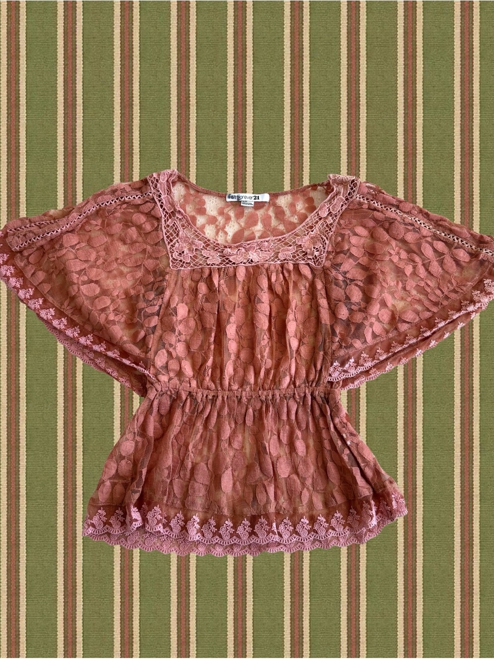 Forever 21 Dusty Rose Lace Flutter-Sleeve Blouse